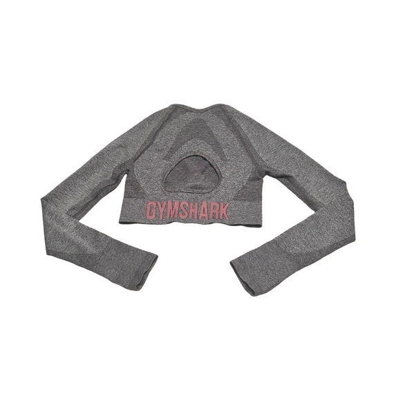 Gymshark Long Sleeve Crop Top Women's S Gray Pink Open Back Fitted Workout Shirt - Picture 2 of 3